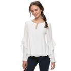 Juniors' Heartsoul Ruffle-sleeve Keyhole Top, Teens, Size: Medium, White Oth