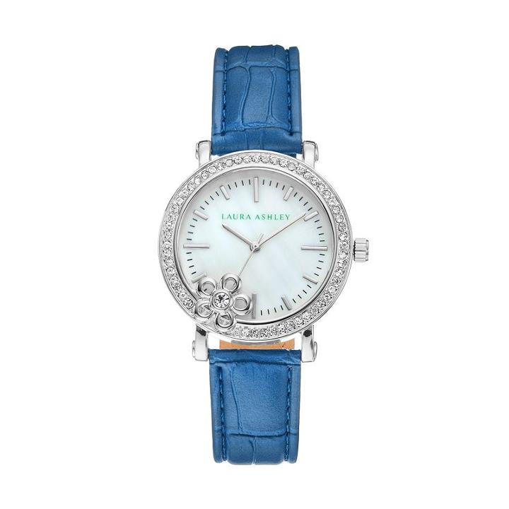 Laura Ashley Women's Crystal Leather Watch, Blue