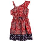 Girls 7-16 Lavender One Shoulder Bandana Print Dress, Size: 10, Red