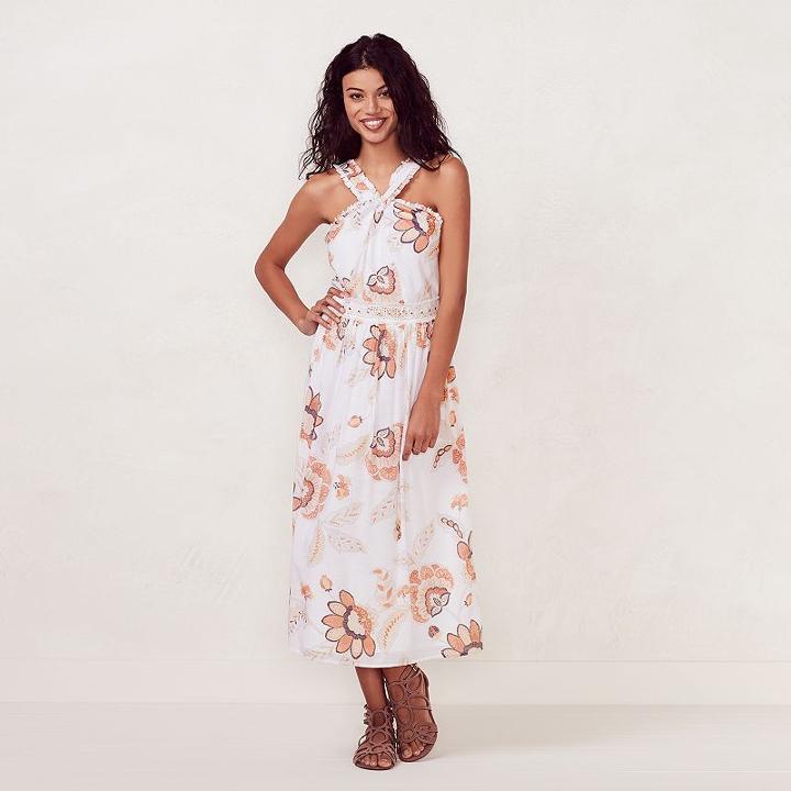 Women's Lc Lauren Conrad Ruffle Twist Halter Midi Dress, Size: Large, White