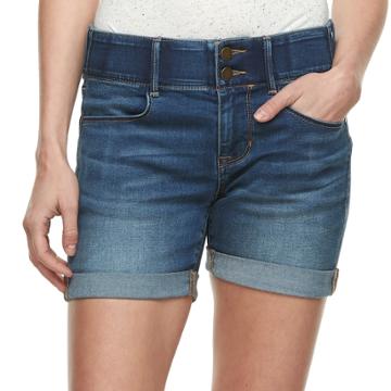 Women's Apt. 9&reg; Tummy Control Cuffed Midrise Jean Shorts, Size: 0, Dark Blue