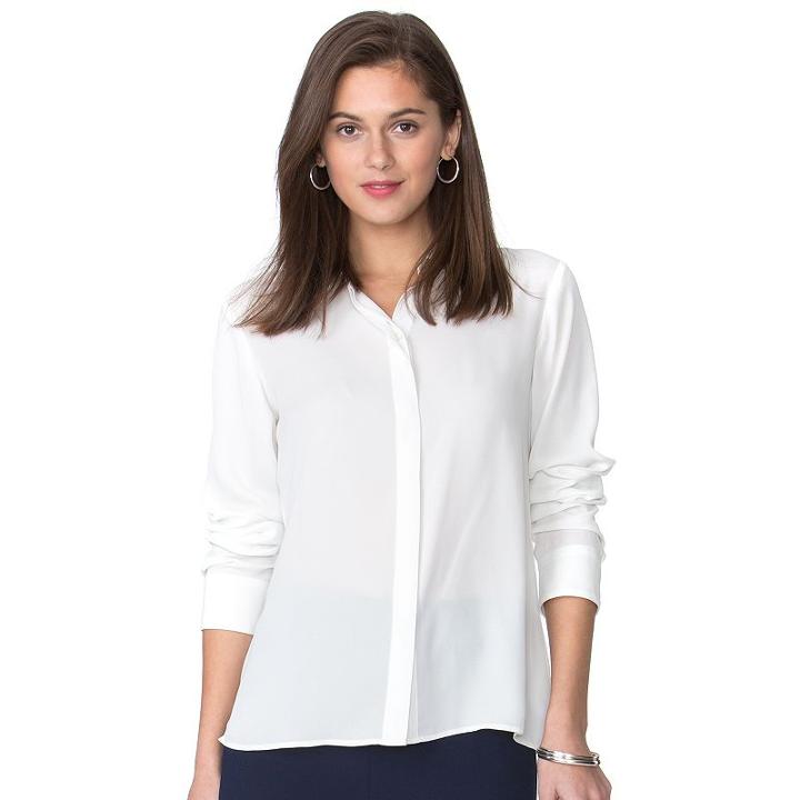 Women's Chaps Dot Georgette Blouse, Size: Xl, White