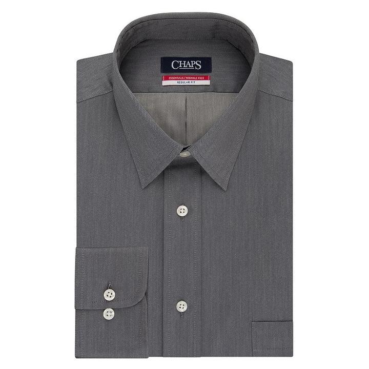 Men's Chaps Regular-fit Wrinkle-free Herringbone Dress Shirt, Size: M-32/33, Dark Grey