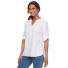 Women's Croft & Barrow&reg; Print Roll-tab Henley Top, Size: Xxl, White