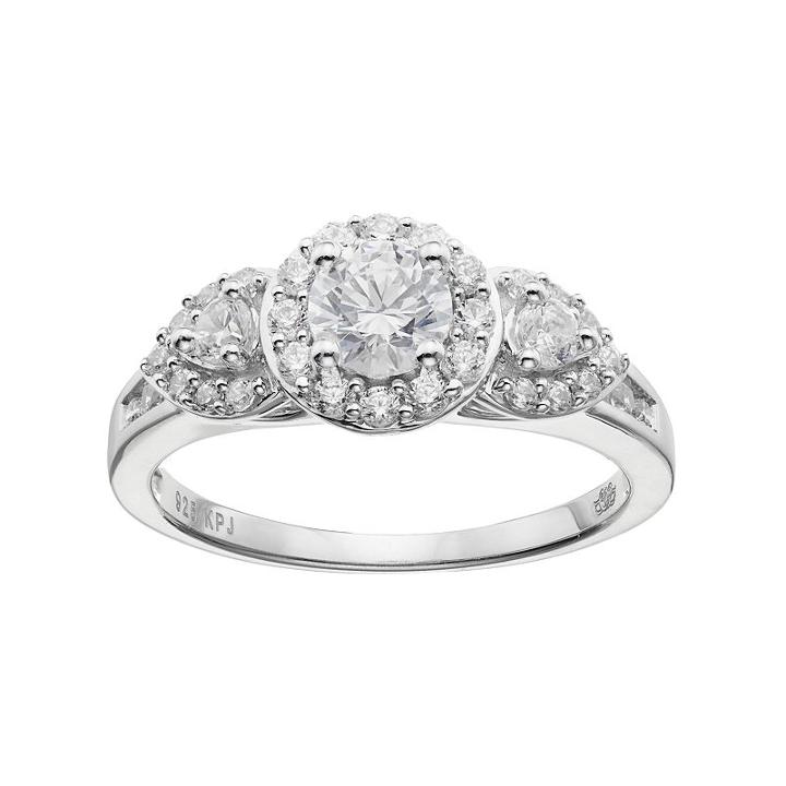 Simply Vera Vera Wang 14k White Gold 1 Carat T.w. Diamond 3-stone Halo Engagement Ring, Women's, Size: 7