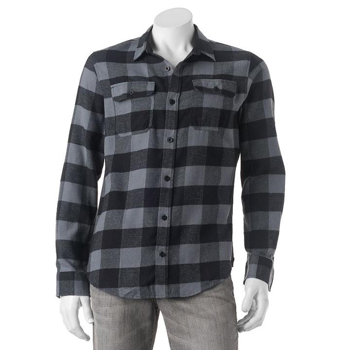 Men's Burnside Plaid Flannel Button-down Shirt, Size: Xl, Dark Grey