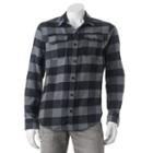 Men's Burnside Plaid Flannel Button-down Shirt, Size: Xl, Dark Grey