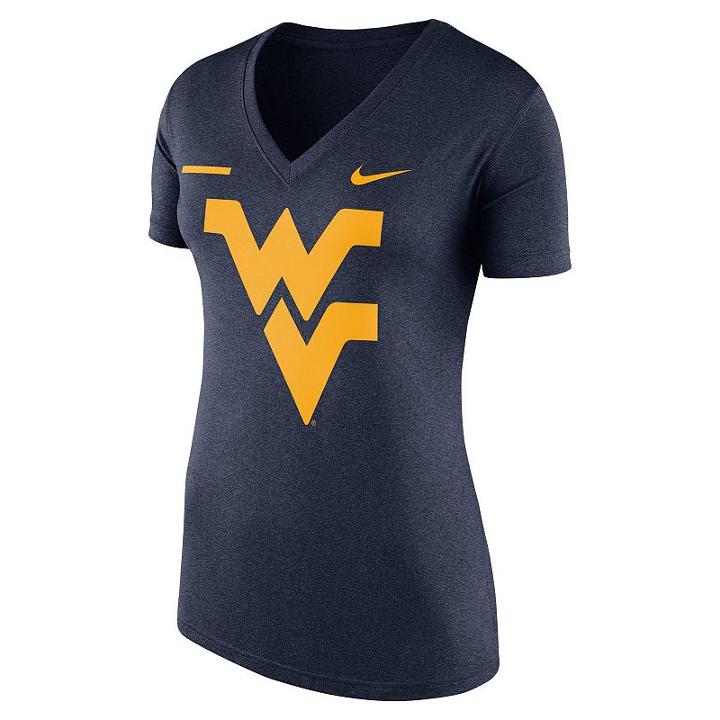 Women's Nike West Virginia Mountaineers Striped Bar Tee, Size: Medium, Blue (navy)