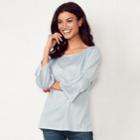 Women's Lc Lauren Conrad Printed Bell Sleeve Top, Size: Large, Blue