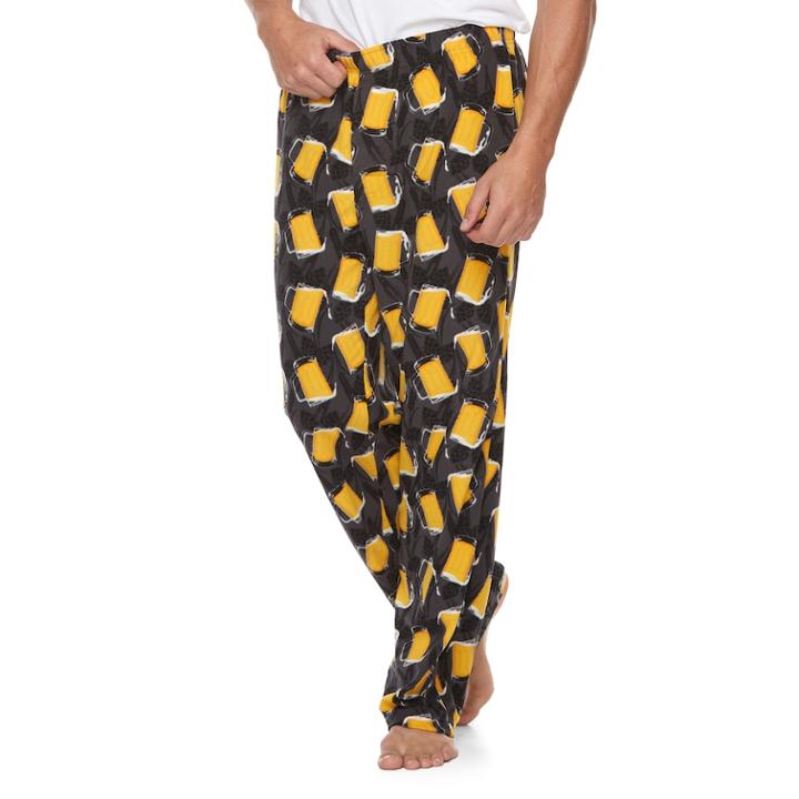 Men's Patterned Microfleece Lounge Pants, Size: Large, Grey