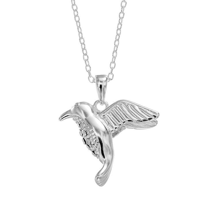 Cubic Zirconia Sterling Silver Hummingbird Pendant Necklace, Women's, Grey