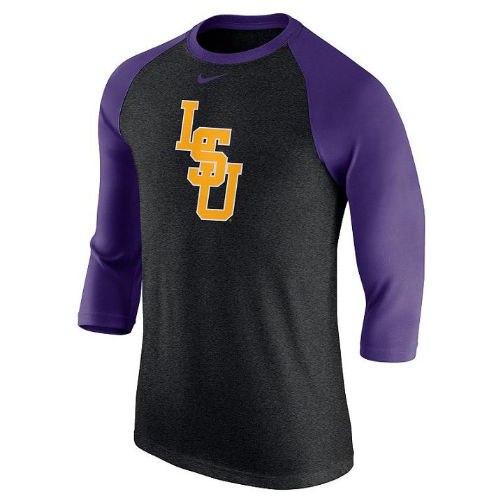 Men's Nike Lsu Tigers Tri-blend Raglan Tee, Size: Medium, Black