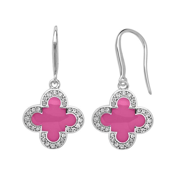 Marie Claire Jewelry Crystal Silver Tone Clover Drop Earrings, Women's, Lt Purple