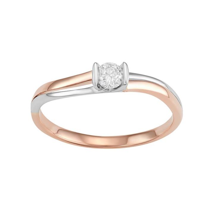 Two Tone 10k Gold 1/6 Carat T.w. Diamond Promise Ring, Women's, Size: 7, White