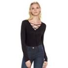 Women's Rock & Republic&reg; Lace-up Bodysuit, Size: Medium, Black