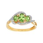 10k Gold Peridot & 1/8 Carat T.w. Diamond 3-stone Ring, Women's, Size: 7, Green