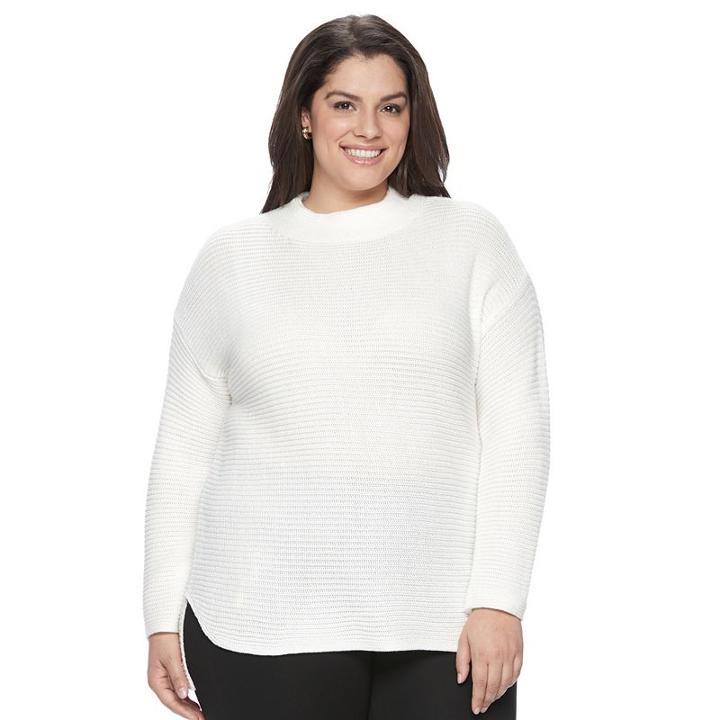 Plus Size Croft & Barrow&reg; Drop-shoulder Mockneck Sweater, Women's, Size: 3xl, White