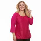 Plus Size Croft & Barrow&reg; Lace-front Scoopneck Tee, Women's, Size: 3xl, Dark Pink