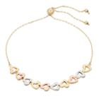 Tri-tone 14k Gold Heart Link Bolo Bracelet, Women's