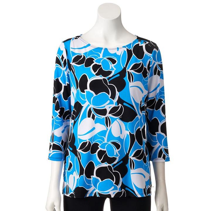 Petite Croft & Barrow&reg; Print Button-detail Top, Women's, Size: S Petite, Blue (navy)