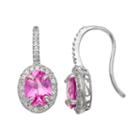 Sterling Silver Lab-created Pink Sapphire And Lab-created White Sapphire Halo Drop Earrings, Women's