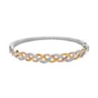 Tri Tone Sterling Silver 1/4 Carat T.w. Diamond Woven Bangle Bracelet, Women's, White