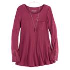 Girls 7-16 & Plus Size Mudd&reg; Ribbed Pocket Jegging Tee With Necklace, Size: 16 1/2, Pink