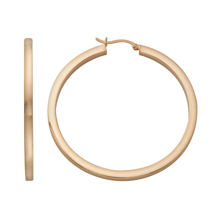 18k Gold Over Silver Hoop Earrings, Women's, Yellow