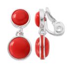 Napier Double Circle Nickel Free Clip On Drop Earrings, Women's, Red