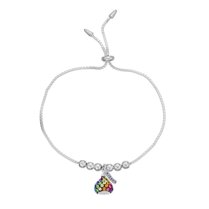 Sterling Silver Rainbow Crystal Hershey's Kiss Bolo Bracelet, Women's, Blue