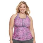 Plus Size Free Country Printed Quarter-zip Tankini Top, Women's, Size: 1xl, Pink Other
