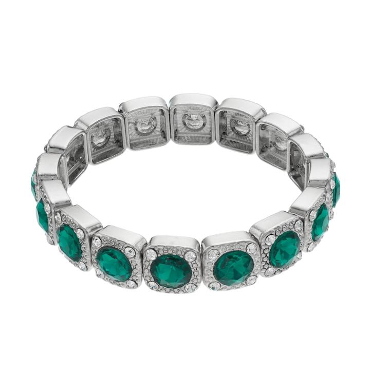 Simulated Crystal Halo Stretch Bracelet, Women's, Green