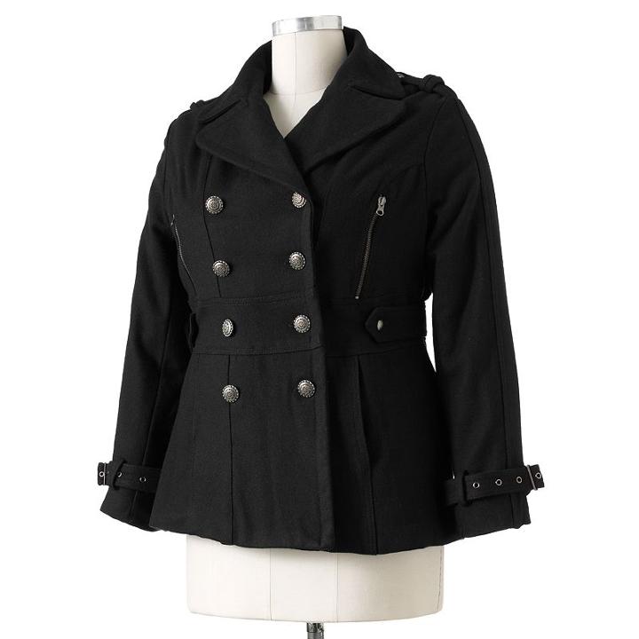 Plus Size Excelled Military Wool Peacoat, Women's, Size: 2xl, Black