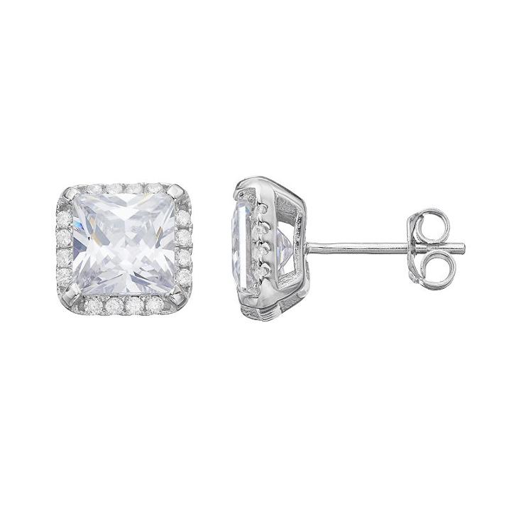 Primrose Sterling Silver Cubic Zirconia Square Halo Stud Earrings, Women's, White