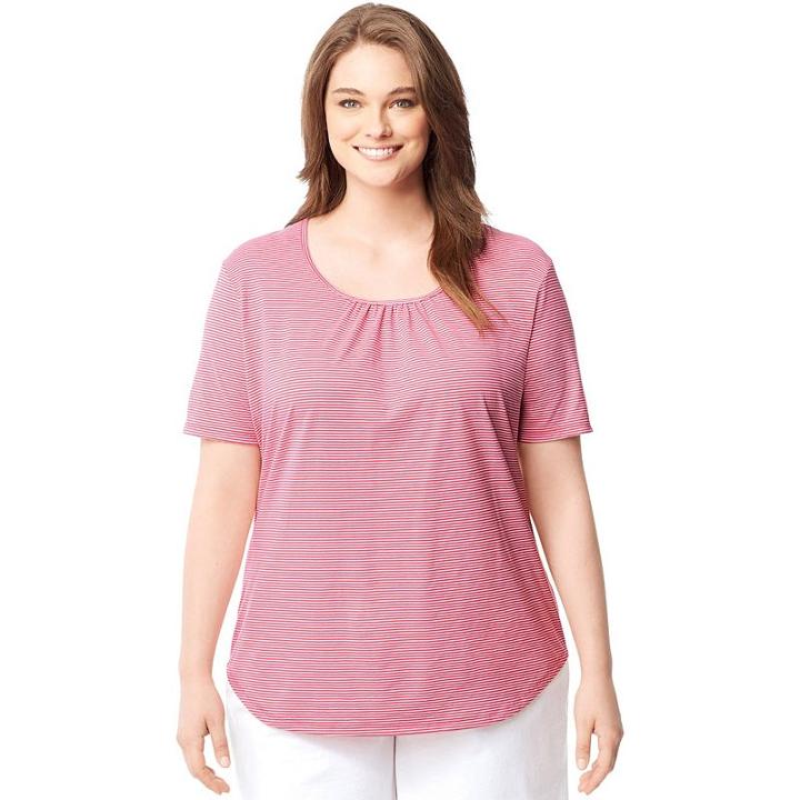 Plus Size Just My Size Shirred Scoopneck Tee, Women's, Size: 1xl, Dark Pink