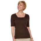Women's Croft & Barrow&reg; Squareneck Elbow Sleeve Tee, Size: Xl, Dark Brown