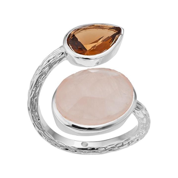 Olive & Ivy Rose Quartz & Simulated Smoky Quartz Bypass Ring, Women's, Size: 9, Pink