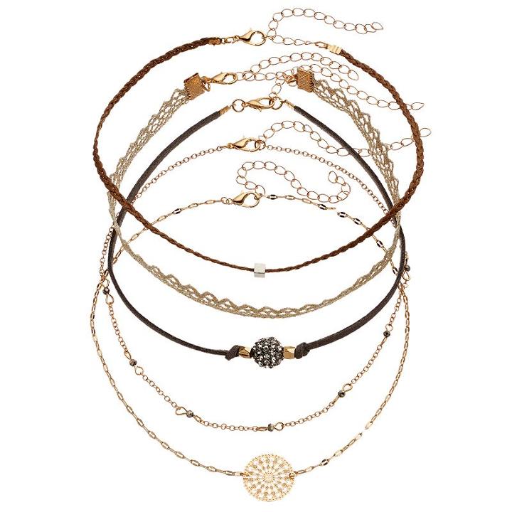 Lace, Braid, Medallion & Fireball Choker Necklace Set, Women's, Gold