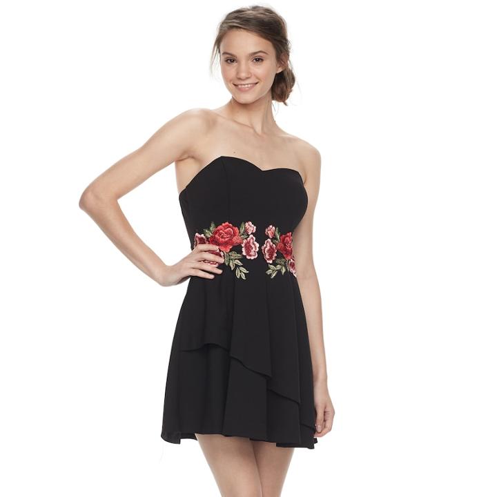 Juniors' Speechless Strapless Floral Applique Dress, Teens, Size: 5, Oxford