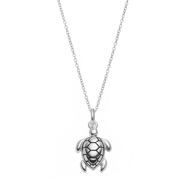 Primrose Sterling Silver Turtle Pendant Necklace, Women's, Grey