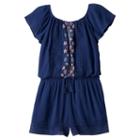 Girls 7-16 My Michelle Printed Embroidery Front Romper, Girl's, Size: Xl, Blue