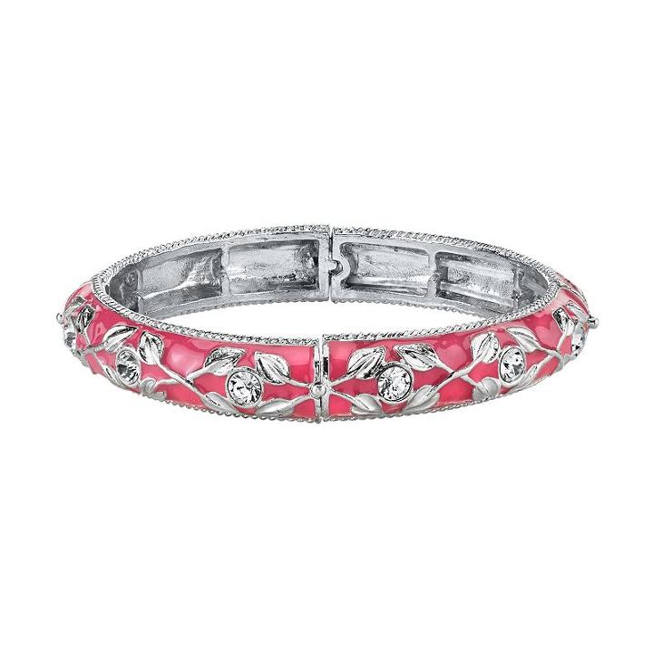 1928 Pink Leaf Hinged Bangle Bracelet, Women's, Size: 7, Multicolor