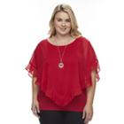 Plus Size Ab Studio Yoryu Popover Necklace Top, Women's, Size: 2xl, Red