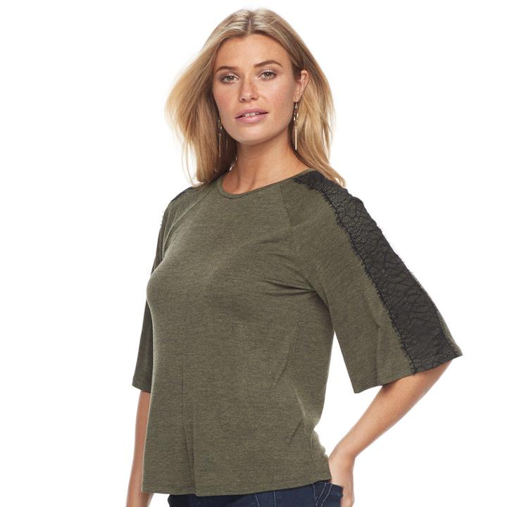 Women's Apt. 9&reg; Lace Raglan Top, Size: Xl, Med Green