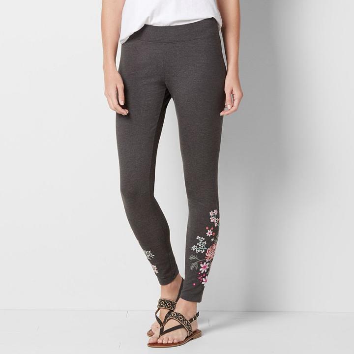 Women's Sonoma Goods For Life&trade; Embroidered Floral Leggings, Size: Large, Dark Grey