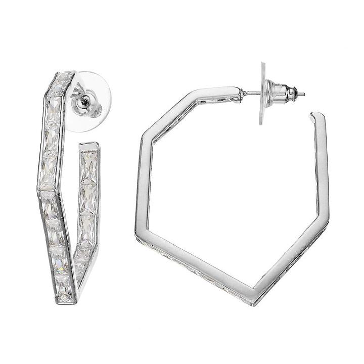 Jennifer Lopez Red Carpet Ready Angular Inside Out Hoop Earrings, Women's, Silver