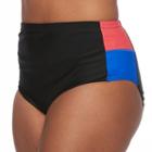 Plus Size Pink Envelope Colorblock High-waisted Bikini Bottoms, Women's, Size: 1xl, Black