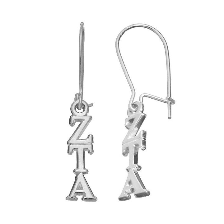 Zeta Tau Alpha, Logoart Sorority Drop Earrings, Women's, Grey