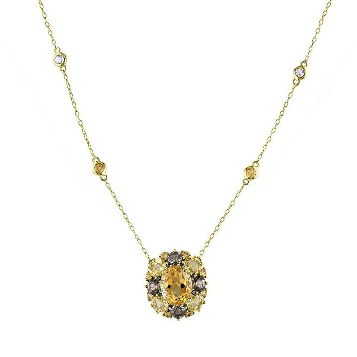 Gemstone Yellow Rhodium-plated Sterling Silver Station Necklace, Women's, Size: 18, Multicolor