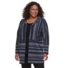 Plus Size Dana Buchman Mixed Stripe Collarless Car Coat, Women's, Size: 1xl, Med Blue
